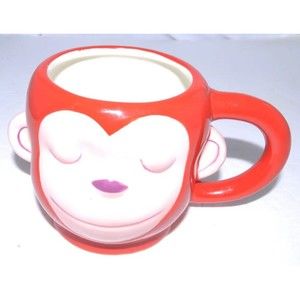 Vintage Curious Red Monkey Ceramic Mug Valentines Day 3D Cup
